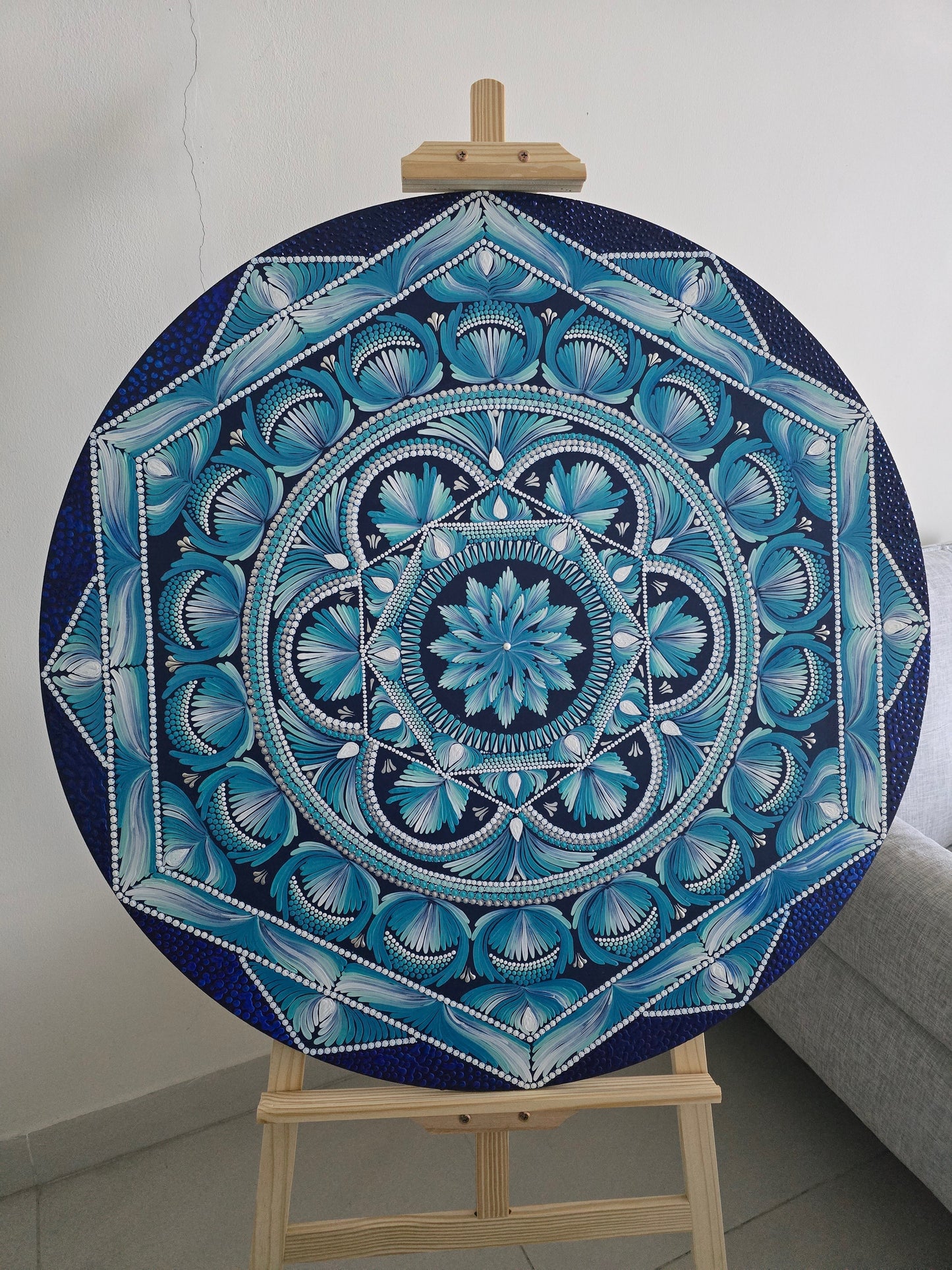 36 Inch Round Ocean Waves Dot Mandala