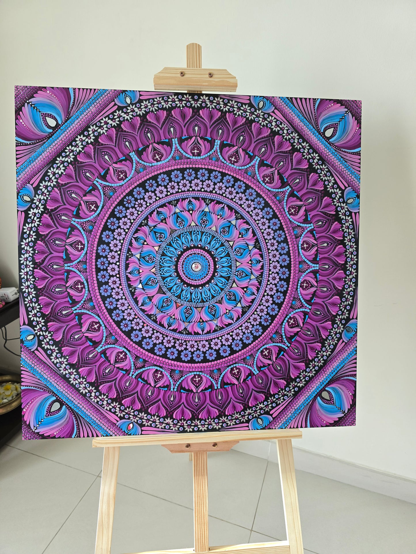 30 Inch Square Purple Dot Mandala