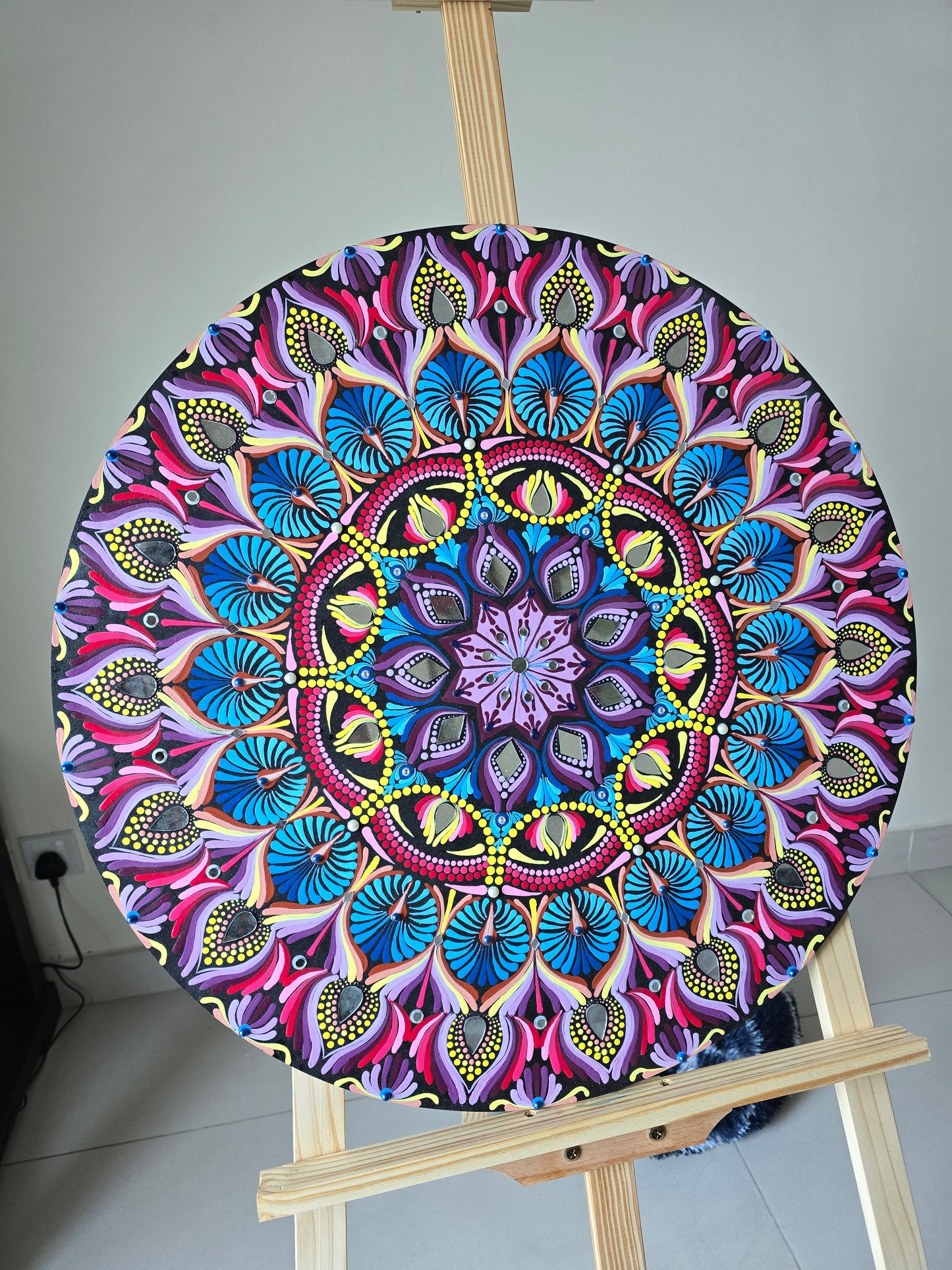 24 Inch Round Purple and Yellow Dot Mandala ( Idol Backdrop)