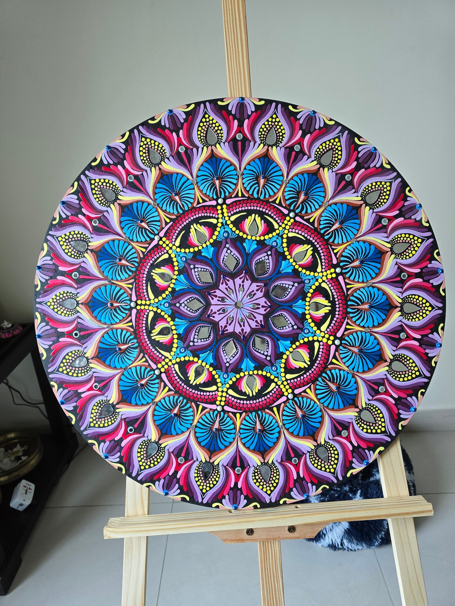 24 Inch Round Purple and Yellow Dot Mandala ( Idol Backdrop)