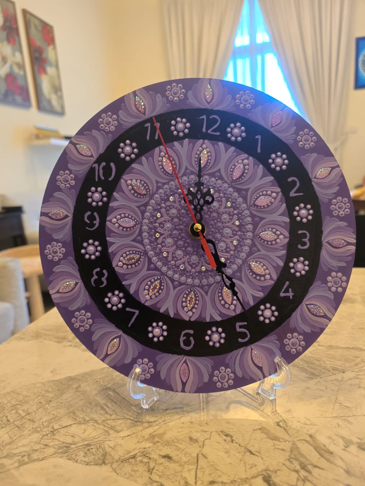 10 Inch Round Violet & White Dot Mandala Wall Clock