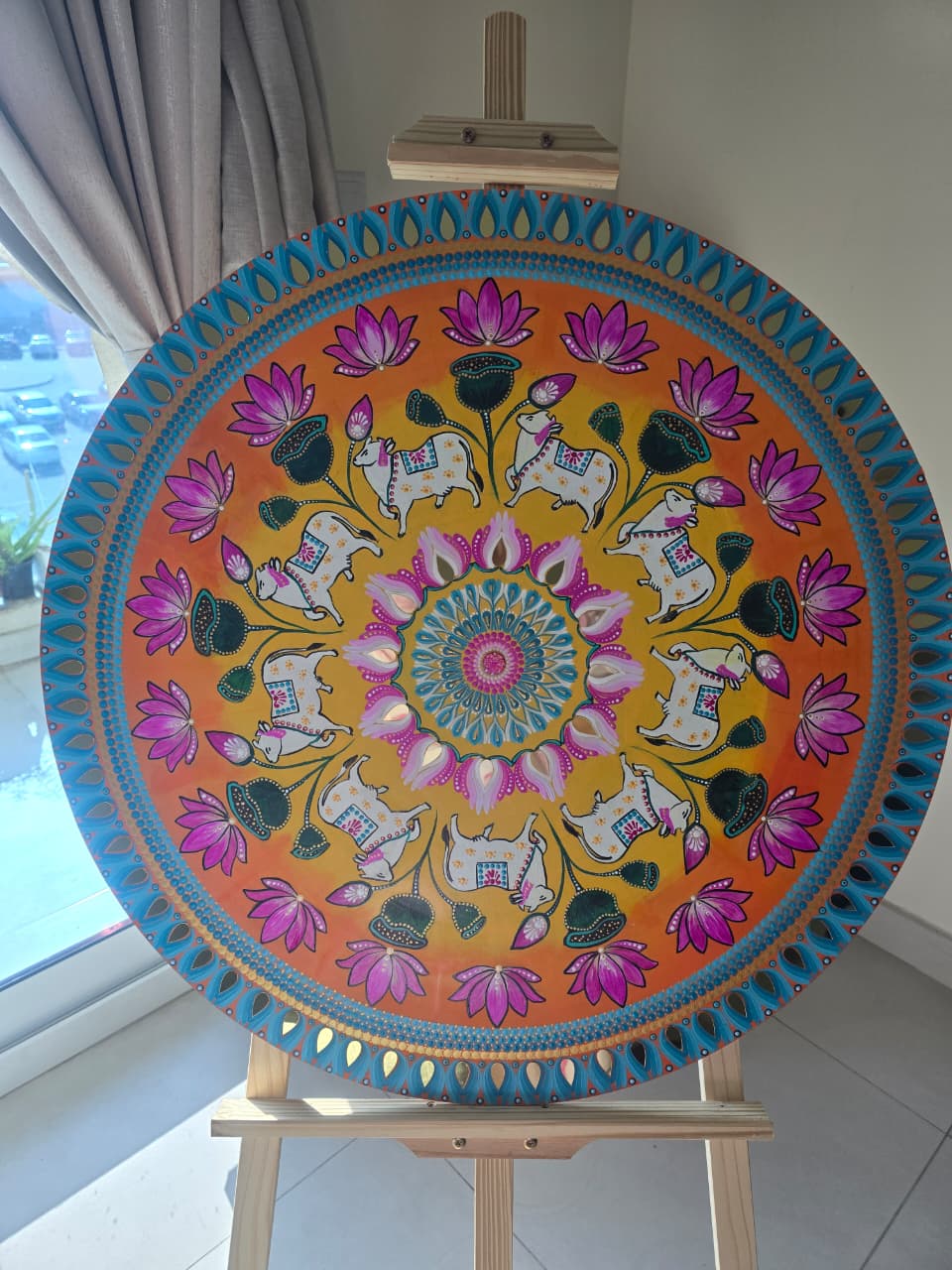 30 Inch Round Pichwai Themed Dot Mandala