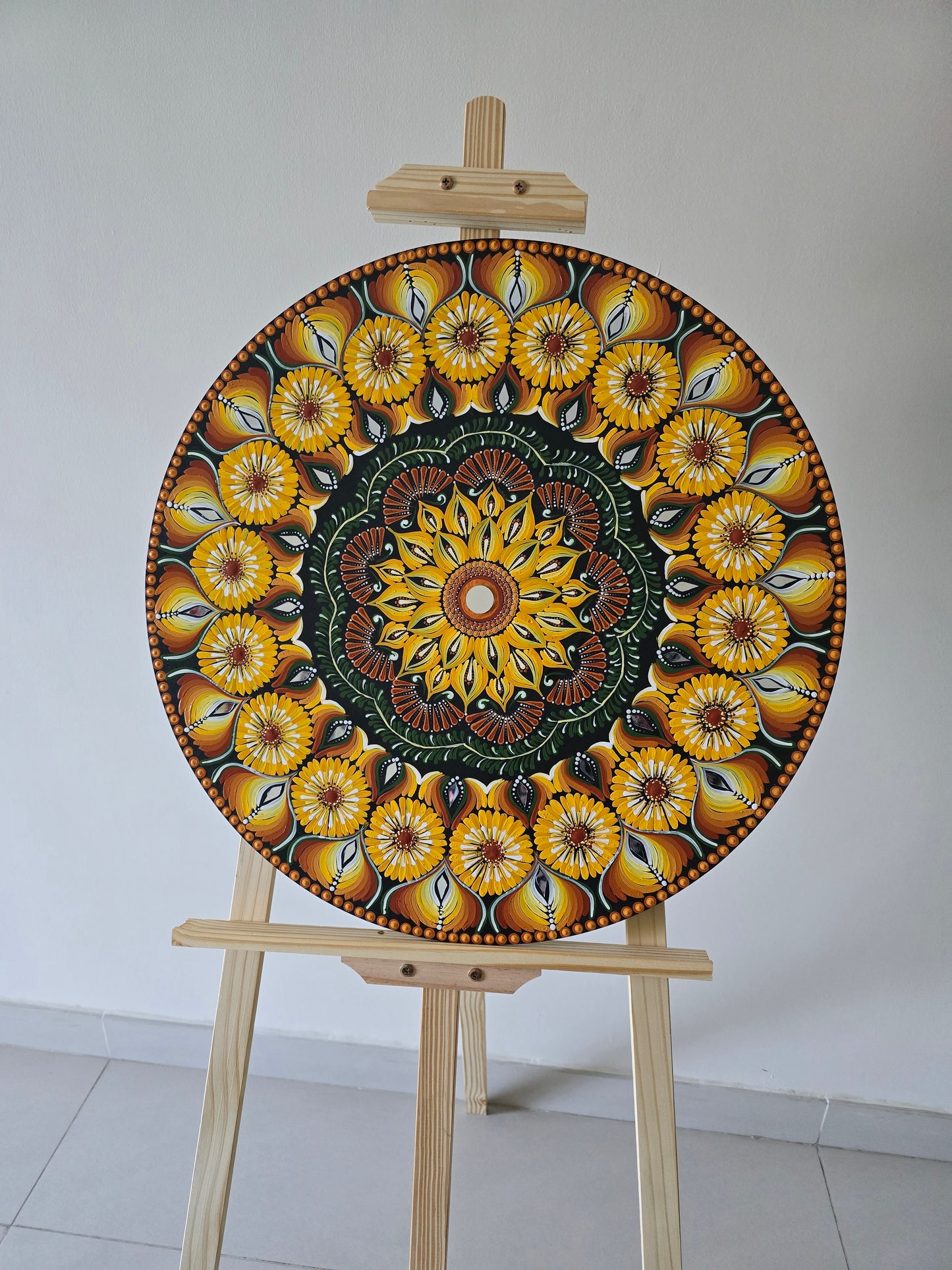 24 Inch Round Sunflower Dot Mandala