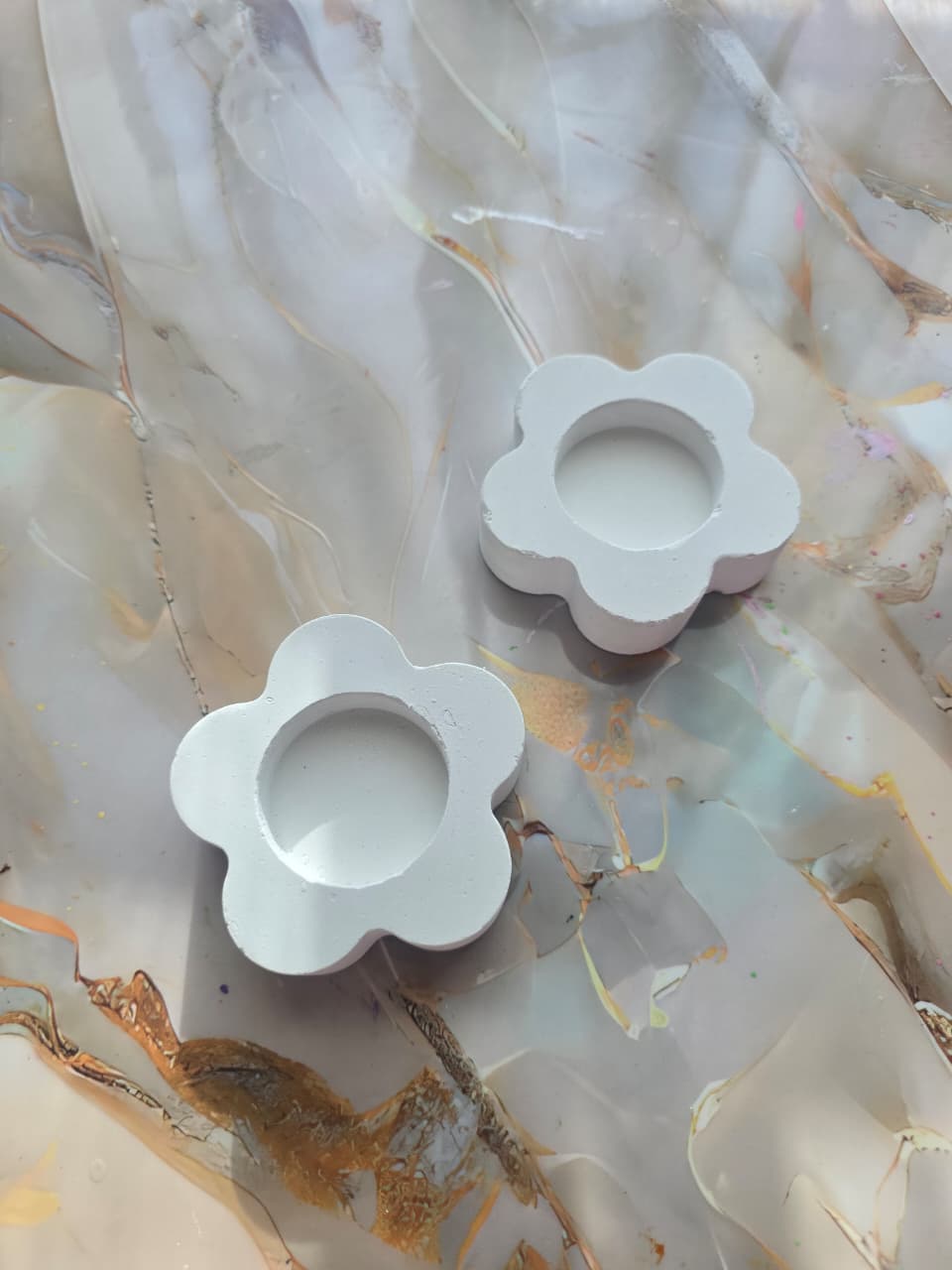 Flower Cement Tealight Holder for Arts & Crafts ( A Pair)