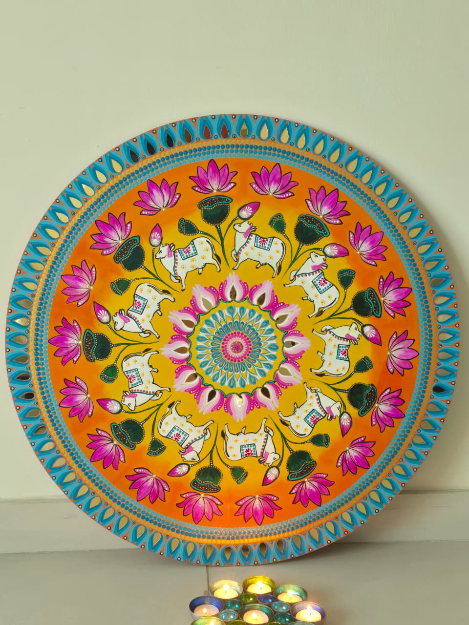 30 Inch Round Pichwai Themed Dot Mandala