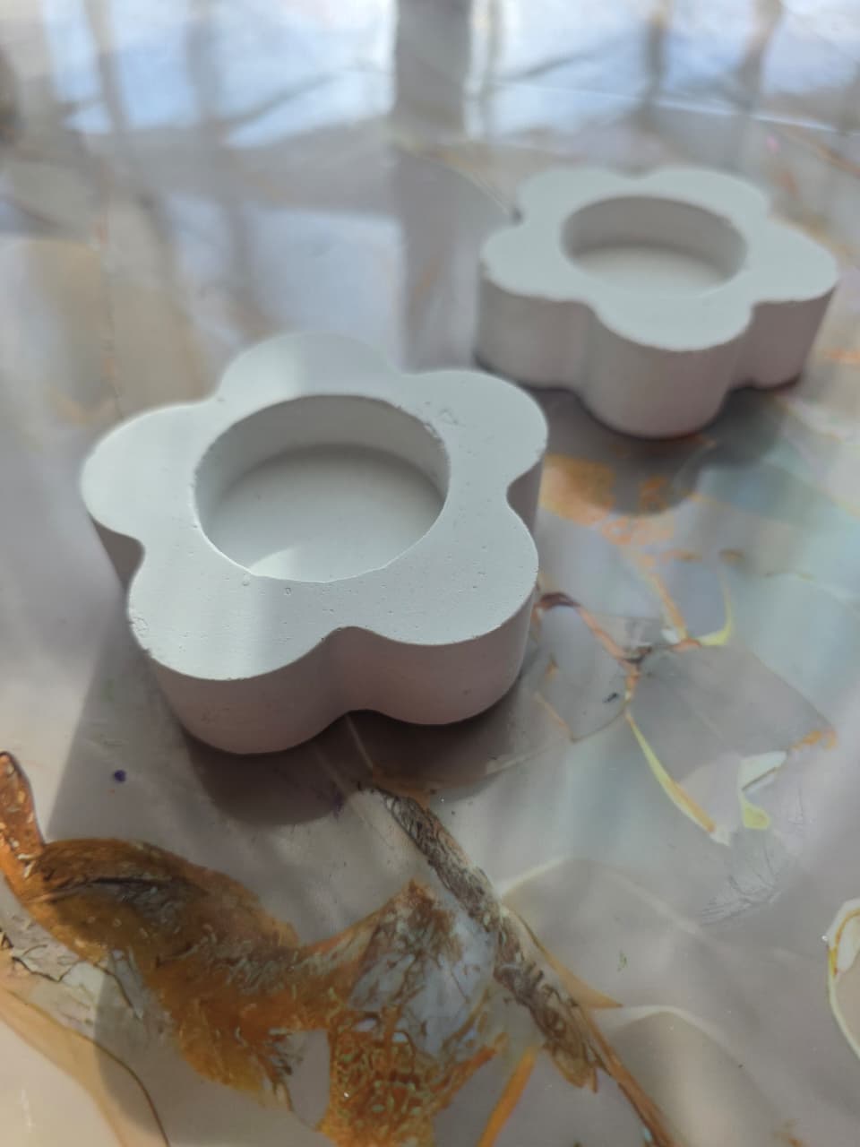 Flower Cement Tealight Holder for Arts & Crafts ( A Pair)