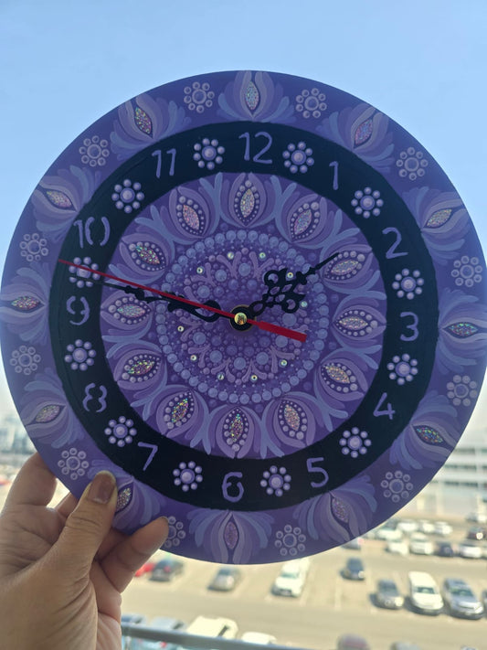 10 Inch Round Violet & White Dot Mandala Wall Clock