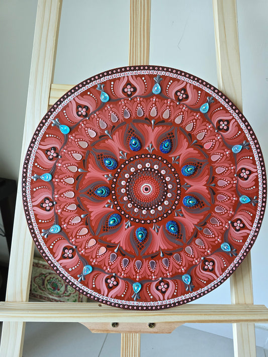 16 Inch Round Brown and Blue Dot Mandala