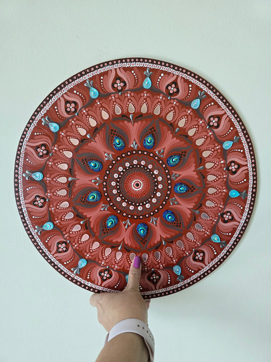 16 Inch Round Brown and Blue Dot Mandala