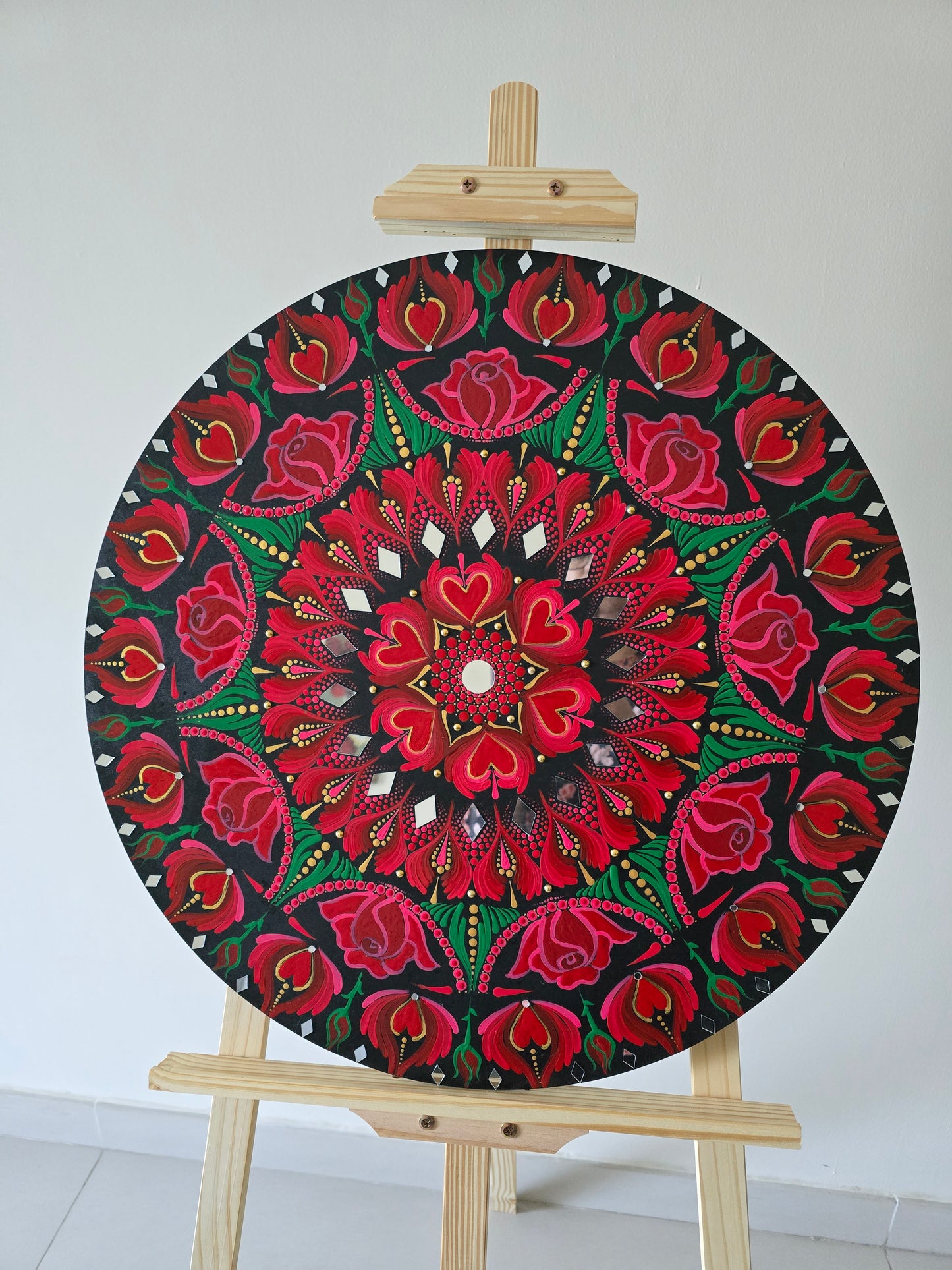 24 Inch Round Red Hearts Dot Mandala