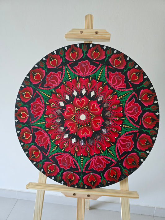 24 Inch Round Red Hearts Dot Mandala