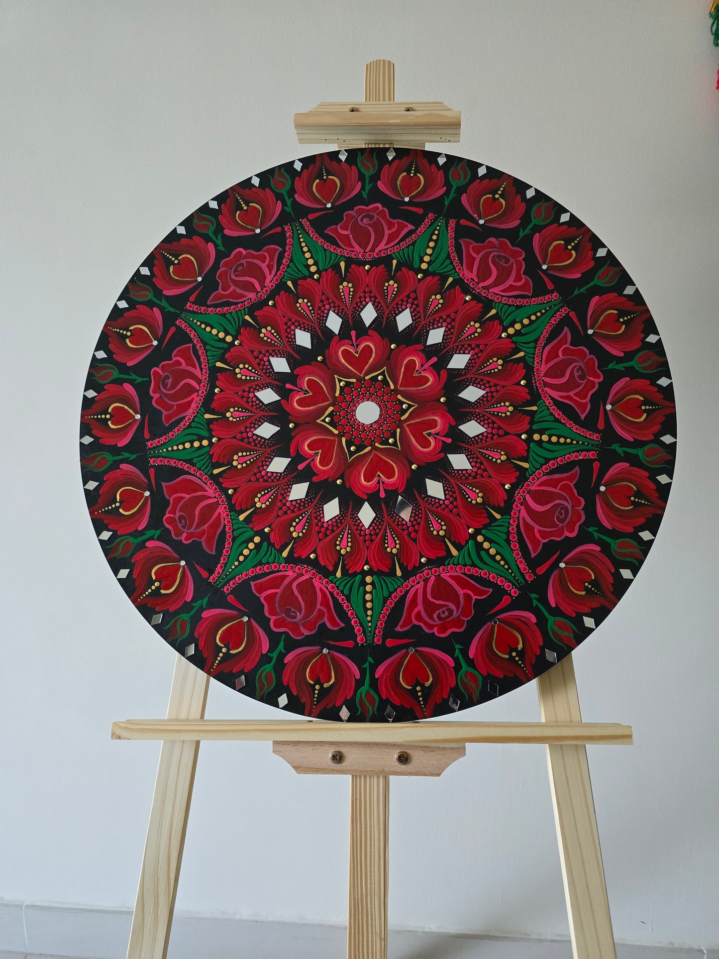 24 Inch Round Red Hearts Dot Mandala