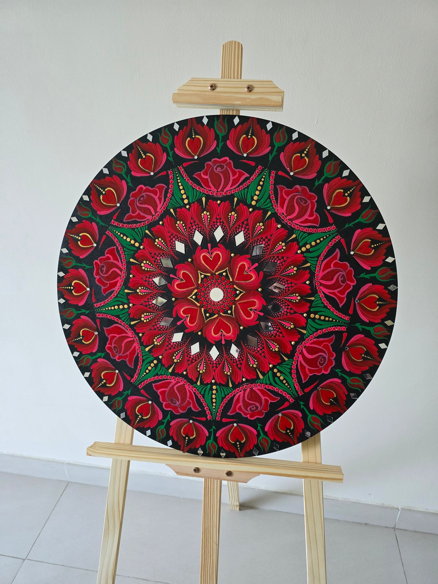 24 Inch Round Red Hearts Dot Mandala