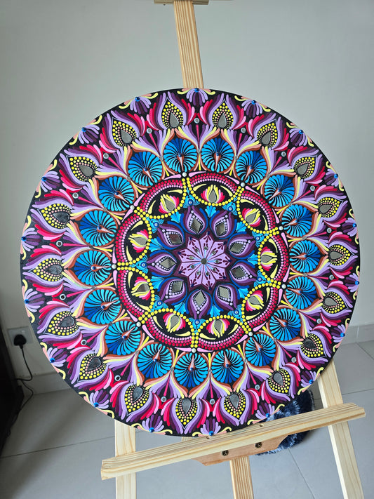 24 Inch Round Purple and Yellow Dot Mandala ( Idol Backdrop)