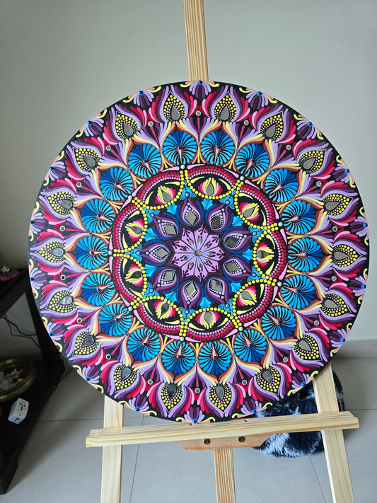 24 Inch Round Purple and Yellow Dot Mandala ( Idol Backdrop)