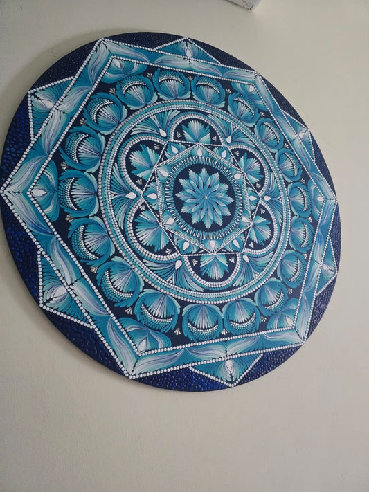 36 Inch Round Ocean Waves Dot Mandala