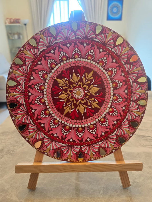 10 Inch Round Red & white Dot Mandala Backdrop