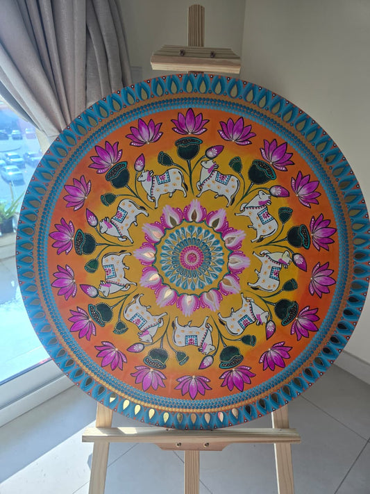 30 Inch Round Pichwai Themed Dot Mandala