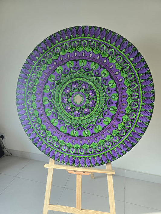 36 Inch Round Green and Purple Dot Mandala