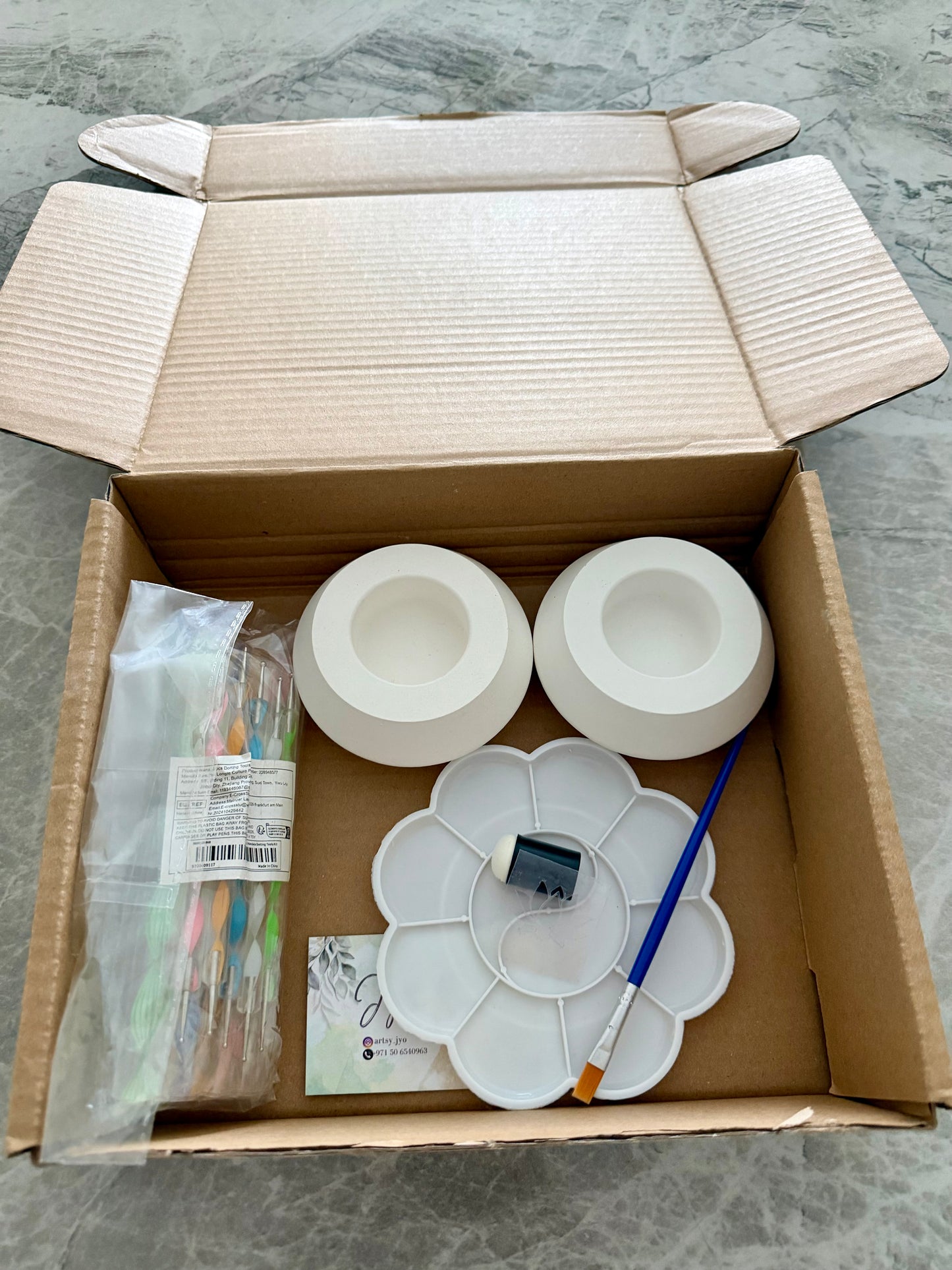 DOT MANDALA KIT with Angular Cement Tealight Holders (Lotus)