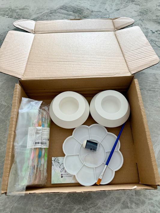 DOT MANDALA KIT with Angular Cement Tealight Holders (Lotus)