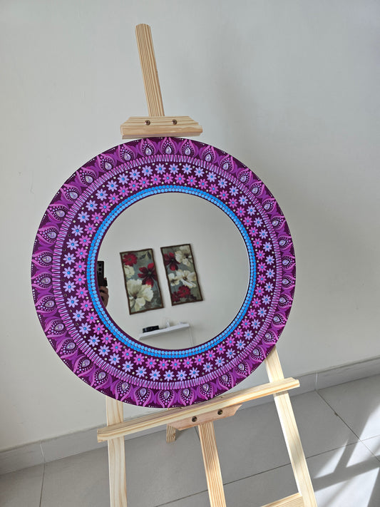 24 Inch Round Purple Mirror Mandala