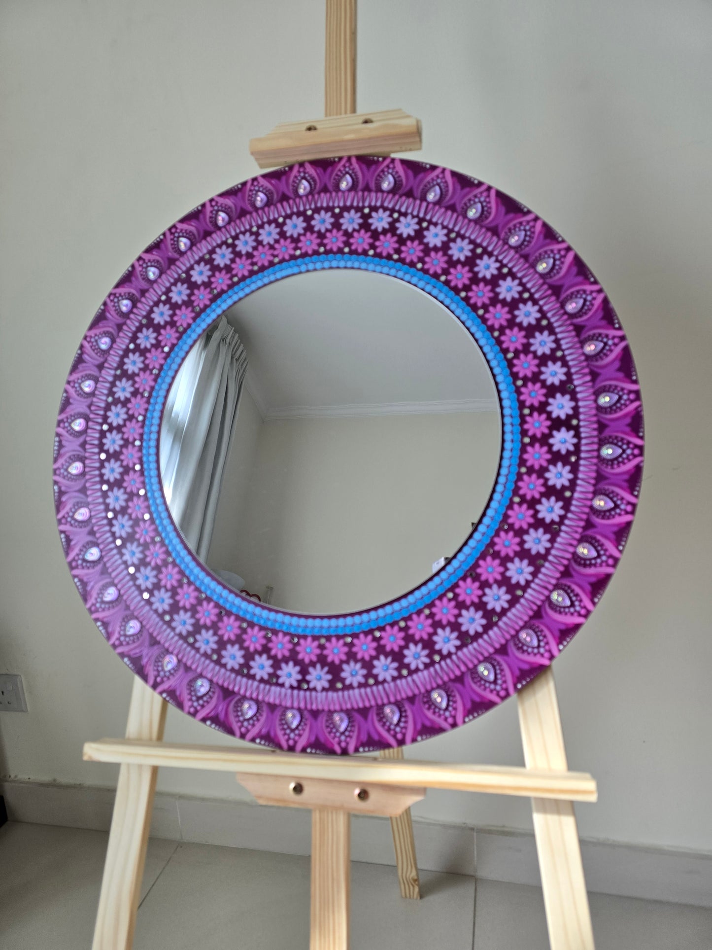 24 Inch Round Purple Mirror Mandala