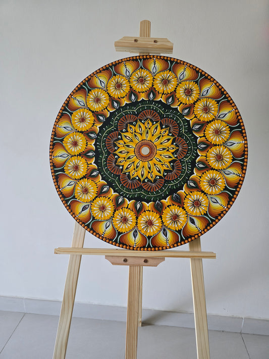 24 Inch Round Sunflower Dot Mandala