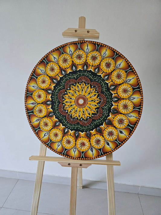 24 Inch Round Sunflower Dot Mandala