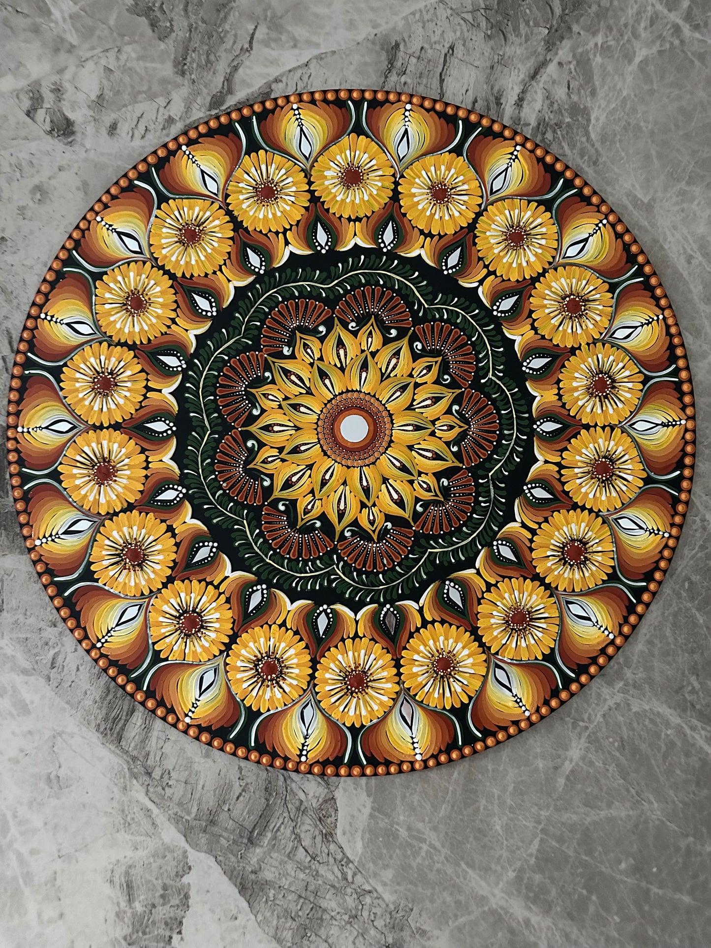 24 Inch Round Sunflower Dot Mandala