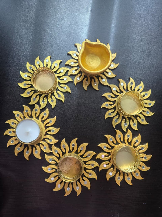 MDF Golden Sun Shaped Tealight Holders