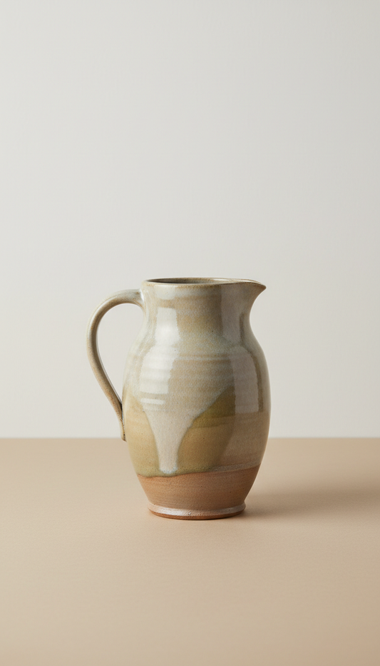 Hand-thrown ceramic pitcher with sculpted spout