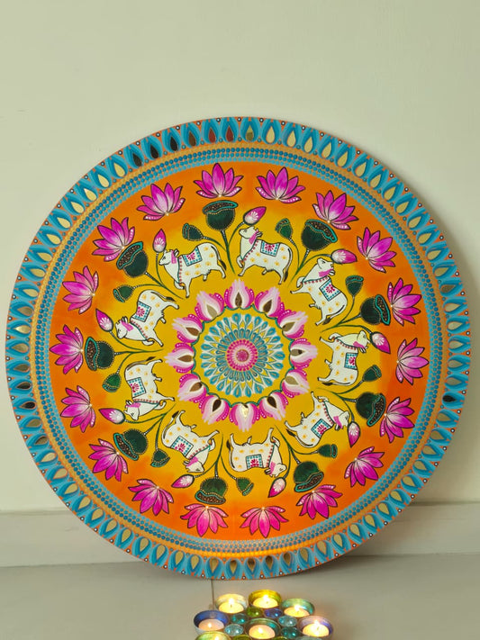 30 Inch Round Pichwai Themed Dot Mandala